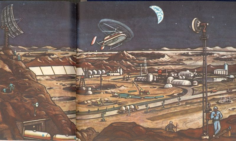 Estación Lunar, un libro infantil soviético de Pavel Klushantsev, 1965 y 1974