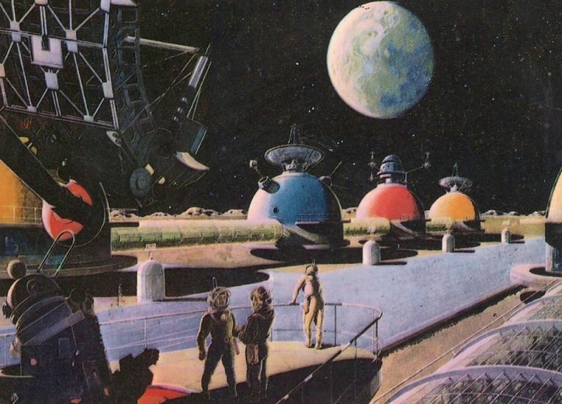 Bases en los planetas exteriores, imaginado por Andrei Sokolov, mitad de los 60s