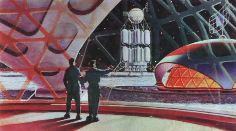 Bases en los planetas exteriores, imaginado por Andrei Sokolov, mitad de los 60s